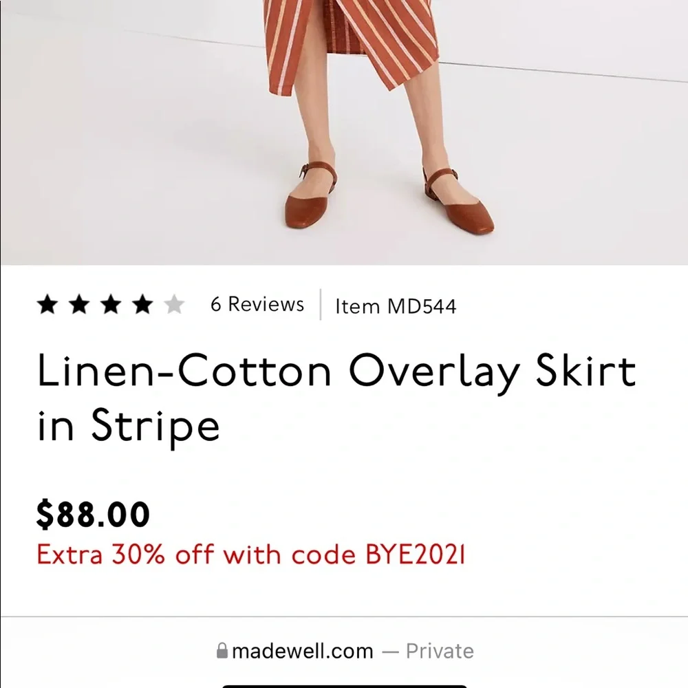 Madewelm Linen Cotton-Overlay Skirt in Stripe - Picture 2 of 6